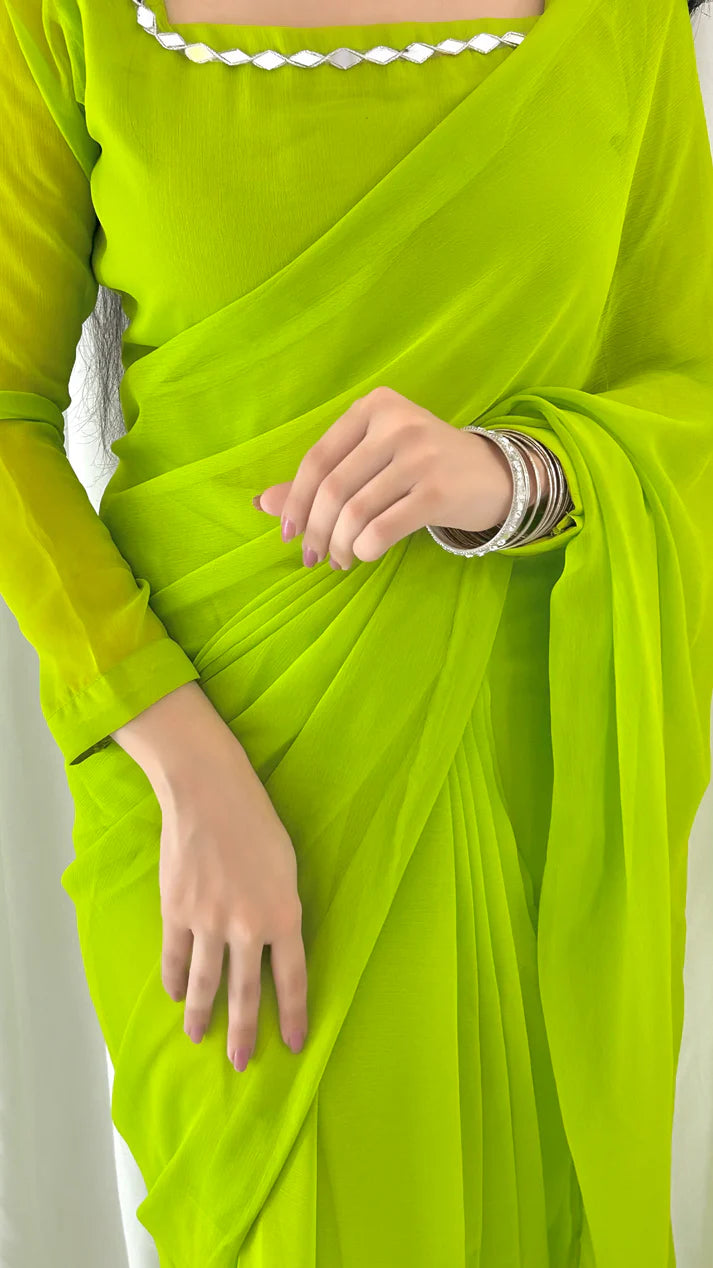 Parot Green Chiffon Saree