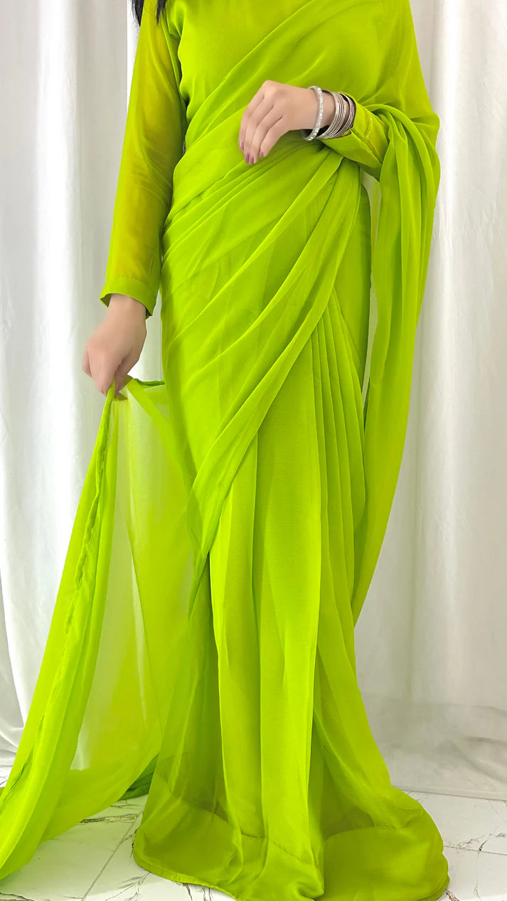 Parot Green Chiffon Saree