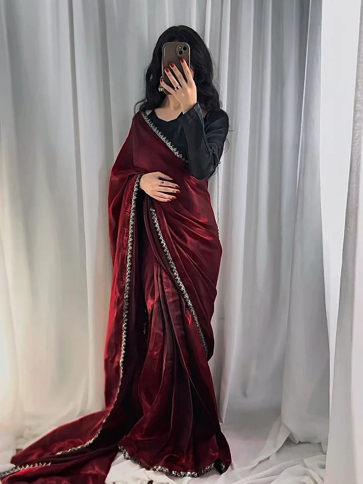 Red Black Silk Saree