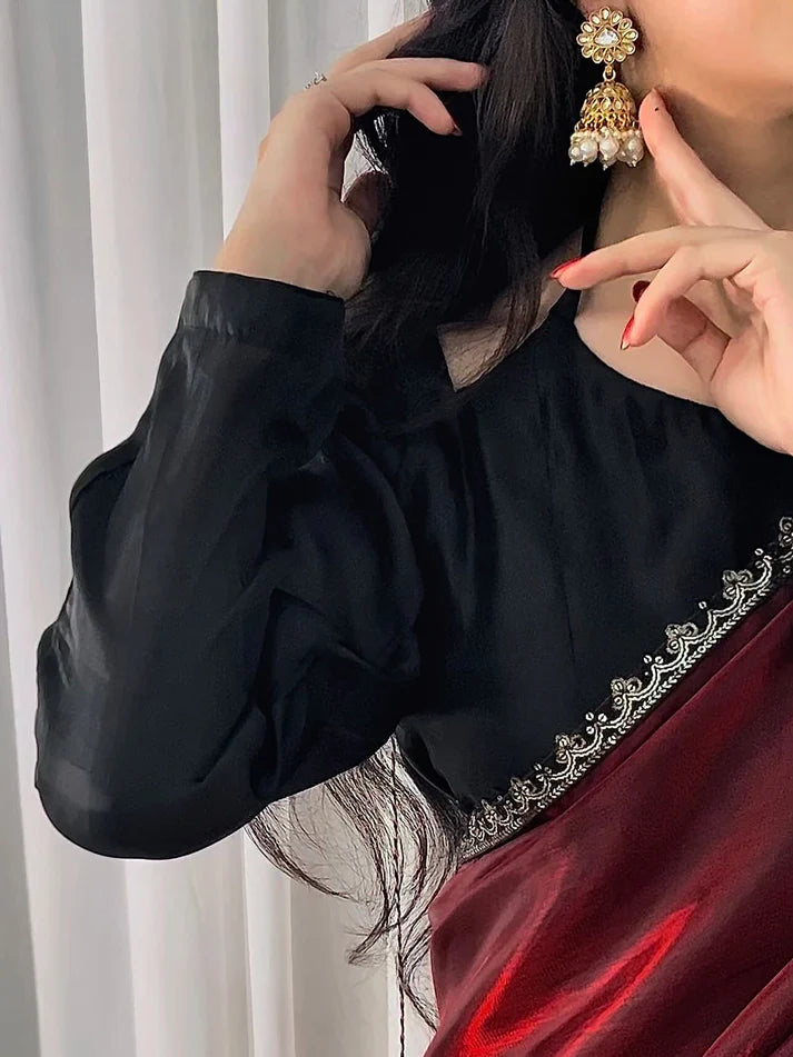 Red Black Silk Saree