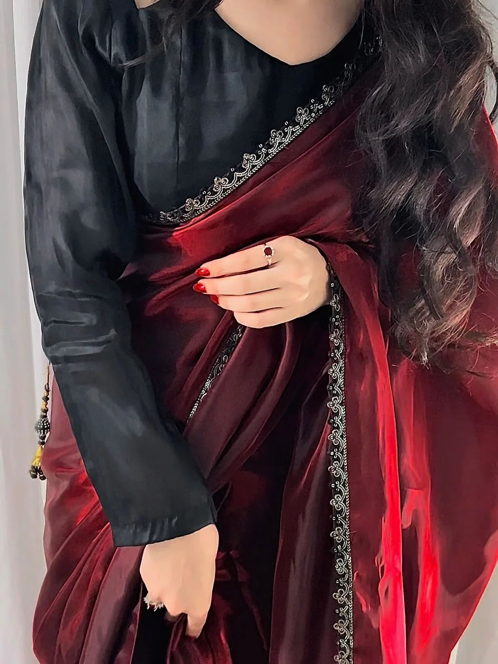 Red Black Silk Saree