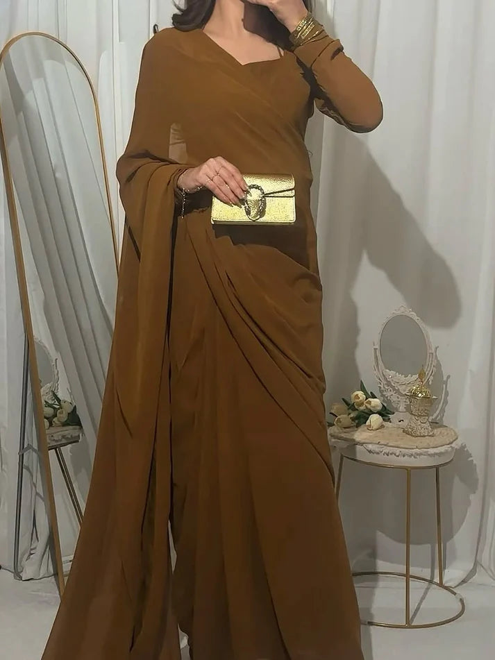 Brown Chiffon Saree