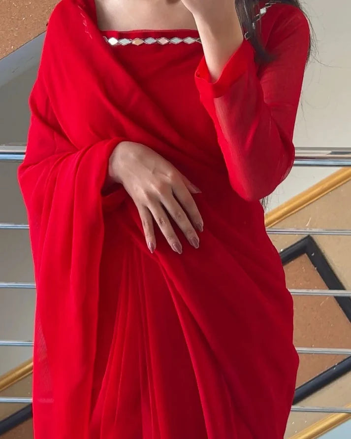 Maroon Chiffon Saree