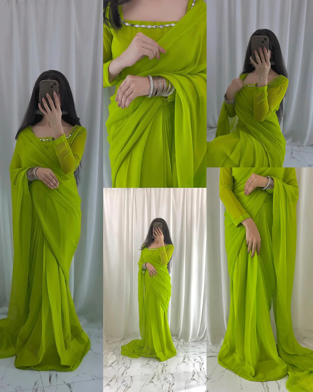 Parot Green Chiffon Saree