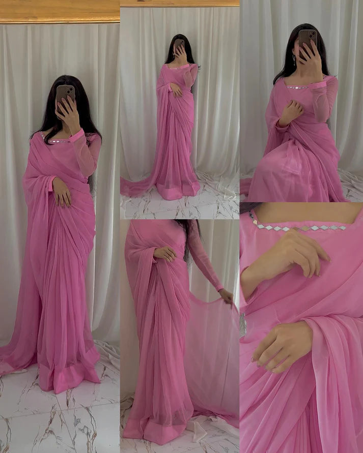 Pink Chiffon Saree