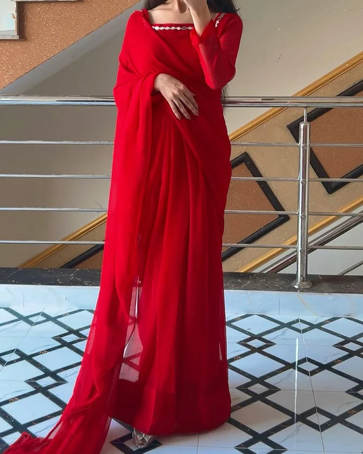 Maroon Chiffon Saree