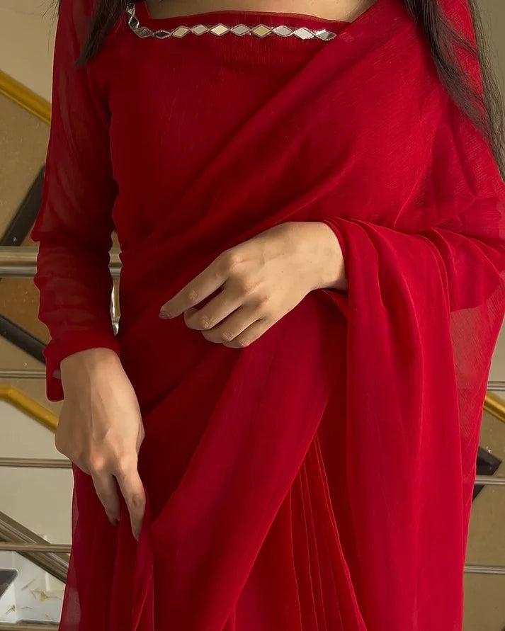 Maroon Chiffon Saree