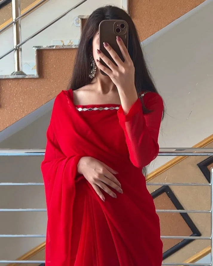 Maroon Chiffon Saree