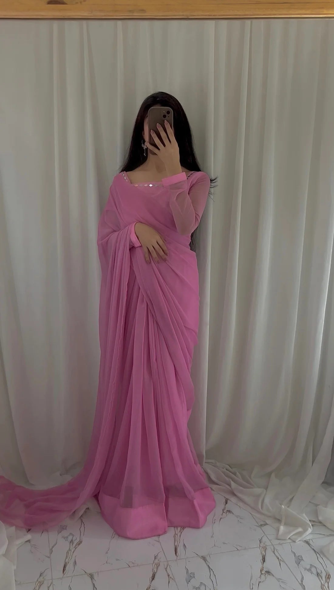 Pink Chiffon Saree