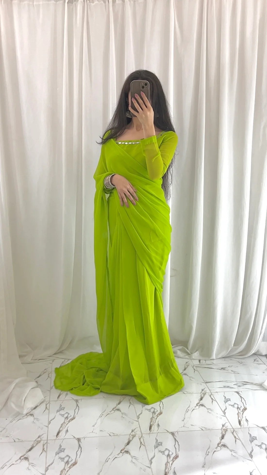 Parot Green Chiffon Saree