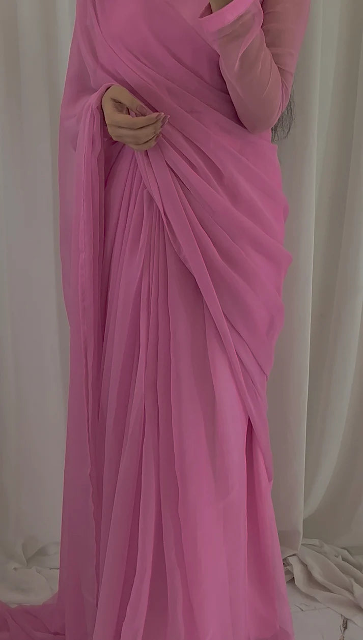 Pink Chiffon Saree