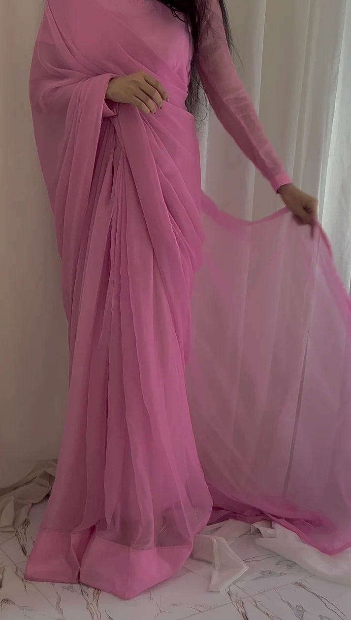 Pink Chiffon Saree