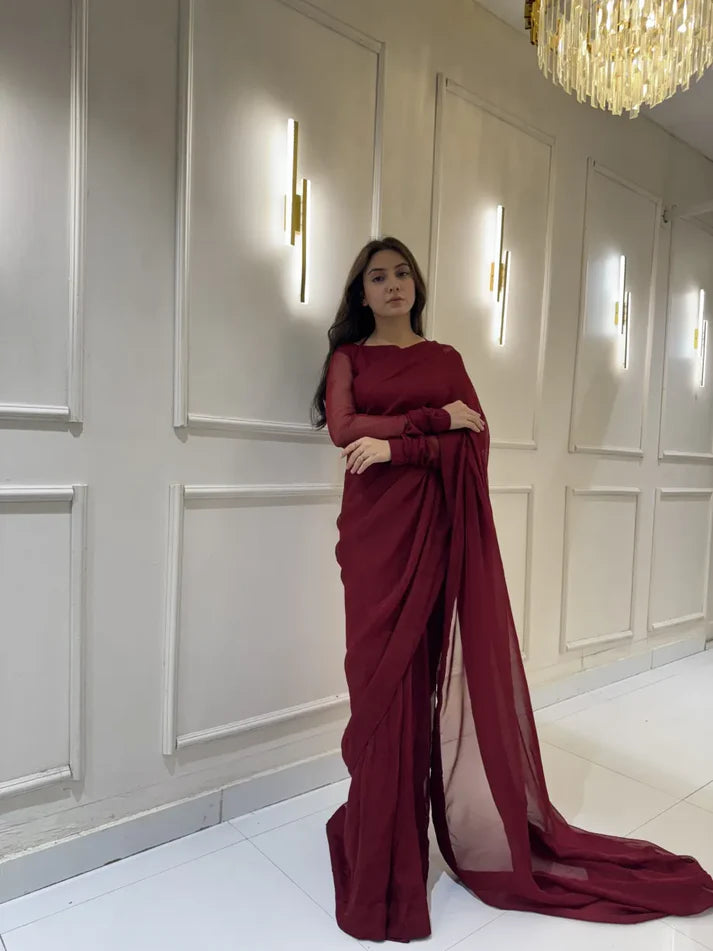 Mehroon Chiffon Saree