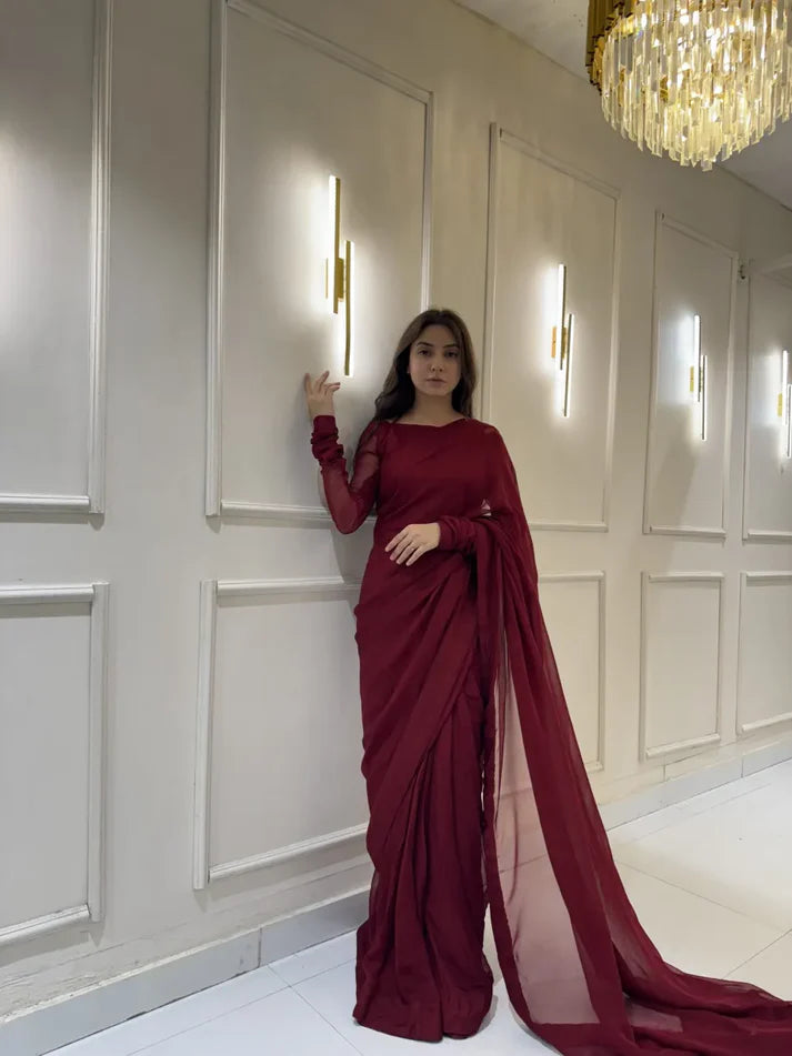 Mehroon Chiffon Saree