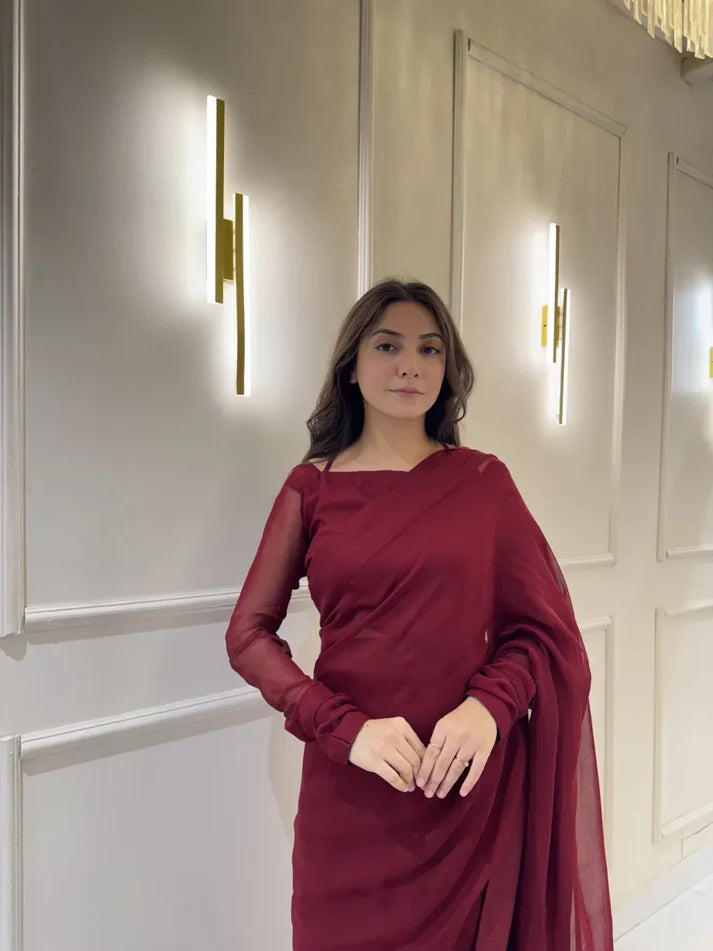 Mehroon Chiffon Saree