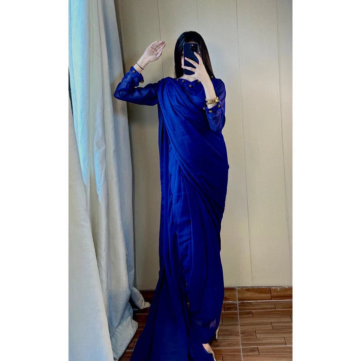 Chiffon Saree Diamond On Neck