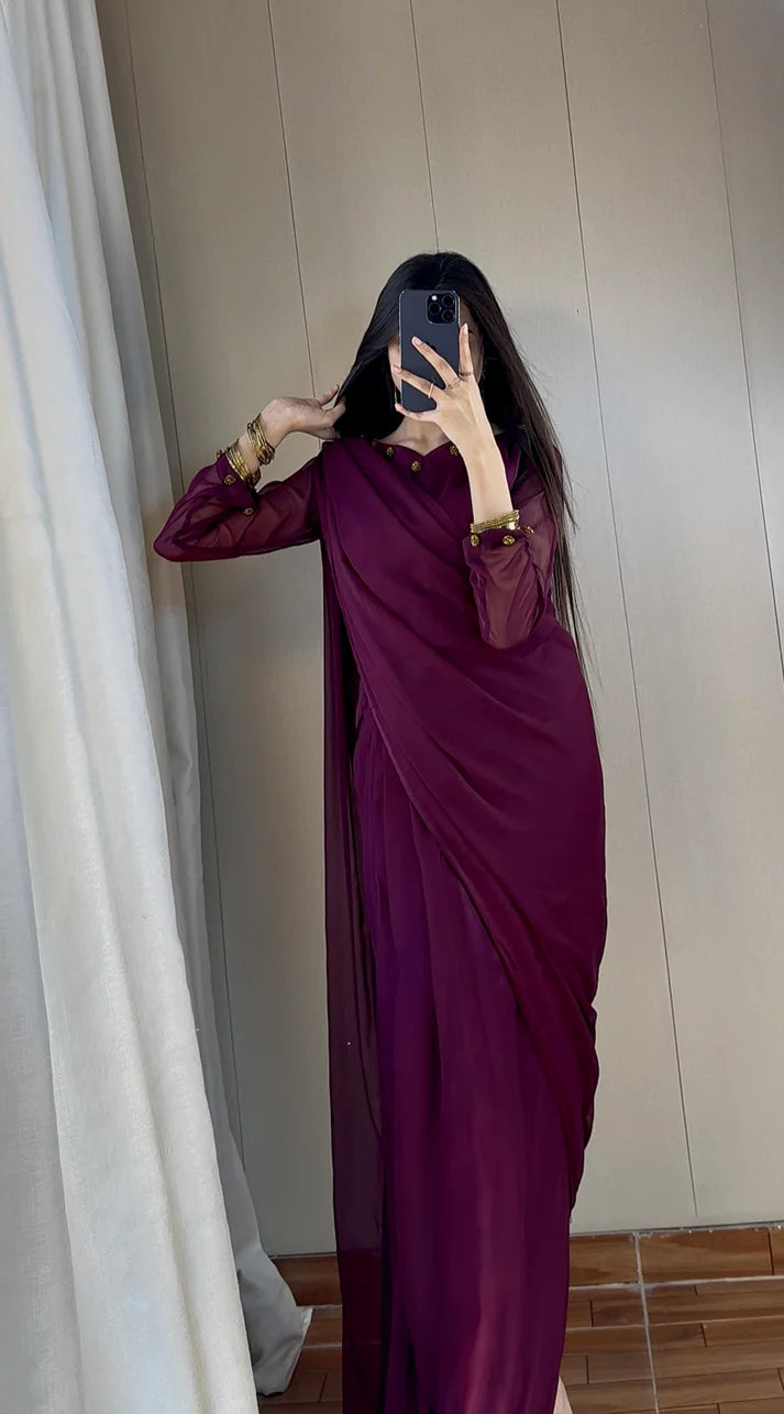 Chiffon Saree Diamond On Neck