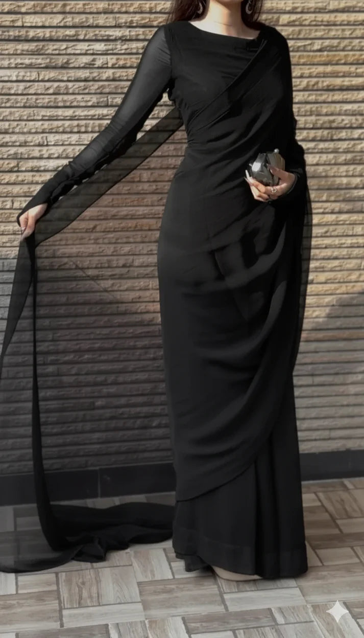 V Sleeve Chiffon Saree