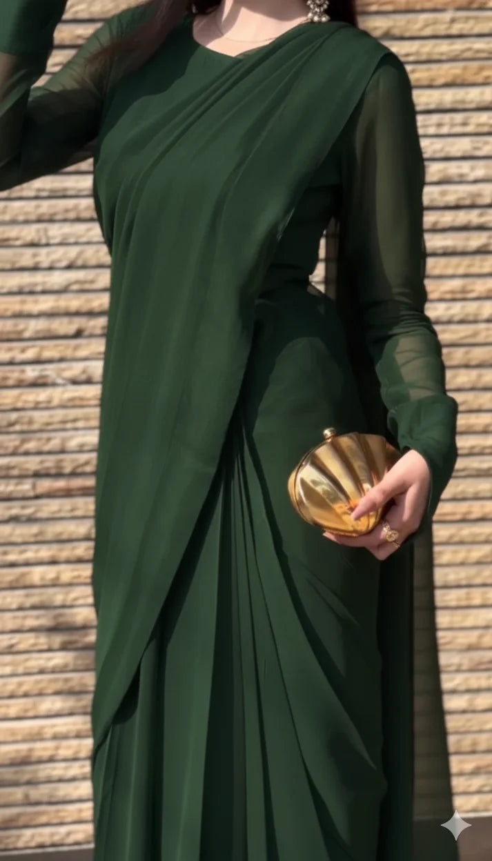 V Sleeve Chiffon Saree