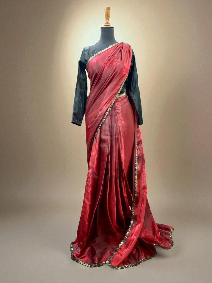 Red Black Silk Saree