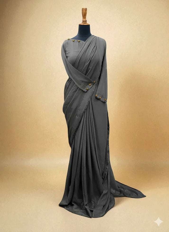 Chiffon Saree Diamond On Neck