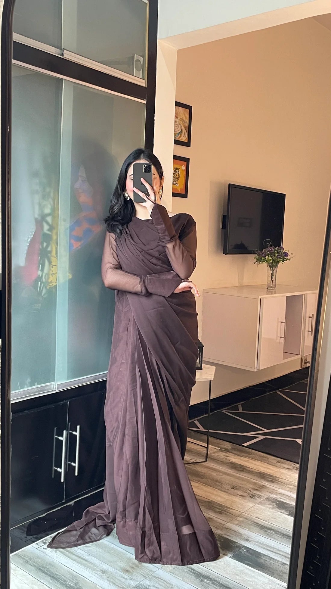 V Sleeve Chiffon Saree